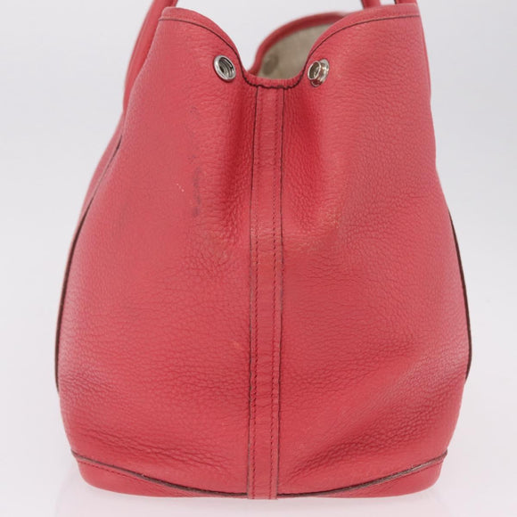 HERMES Garden Party PM Tote Bag Leather Pink Silver Auth ka6450V
