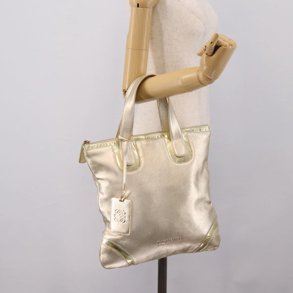 LOEWE Hand Bag Leather Gold Auth ka6452A