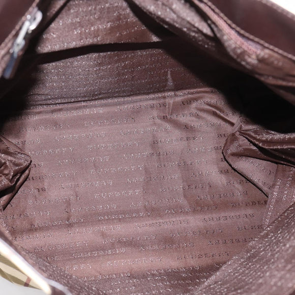 BURBERRY Nova Check Hand Bag PVC Leather Beige Silver Auth ka6453