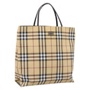 BURBERRY Nova Check Hand Bag PVC Leather Beige Silver Auth ka6453-1