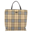 BURBERRY Nova Check Hand Bag PVC Leather Beige Silver Auth ka6453-13