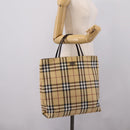 BURBERRY Nova Check Hand Bag PVC Leather Beige Silver Auth ka6453-20