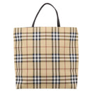 BURBERRY Nova Check Hand Bag PVC Leather Beige Silver Auth ka6453-2
