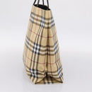 BURBERRY Nova Check Hand Bag PVC Leather Beige Silver Auth ka6453-4