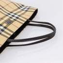 BURBERRY Nova Check Hand Bag PVC Leather Beige Silver Auth ka6453-7