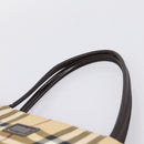 BURBERRY Nova Check Hand Bag PVC Leather Beige Silver Auth ka6453-8