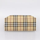 BURBERRY Nova Check Hand Bag PVC Leather Beige Silver Auth ka6453-5