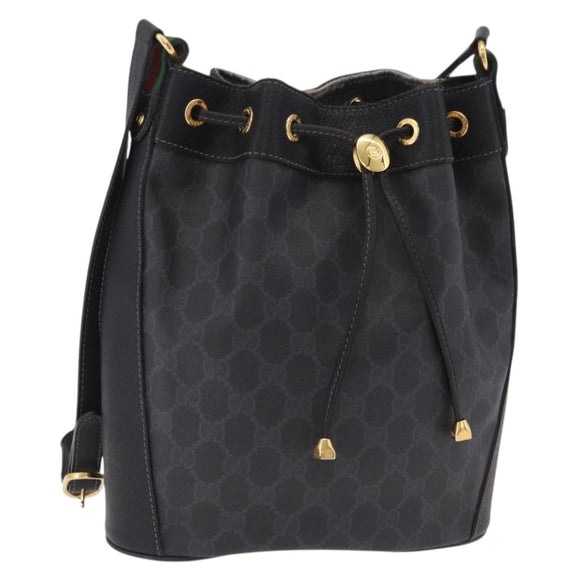 GUCCI GG Supreme Web Sherry Line Shoulder Bag PVC Black 41 02 034 Auth ka6455