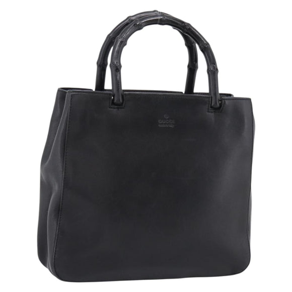 GUCCI Bamboo Hand Bag Leather Black Silver 002 1061 Auth ka6458