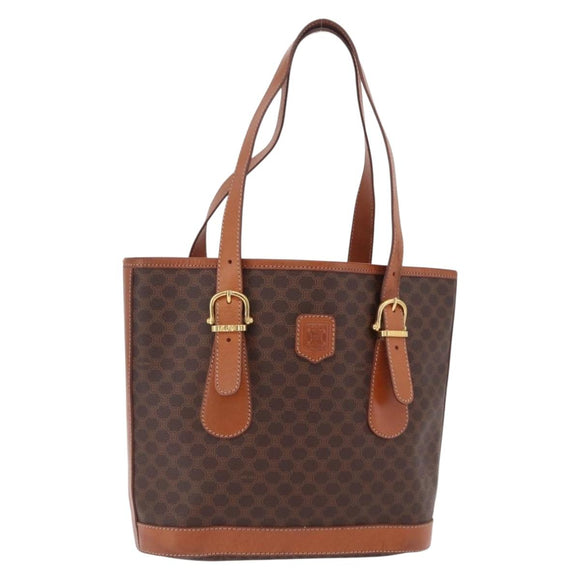 CELINE Macadam Tote Bag PVC Brown Gold Tone Auth ka6459