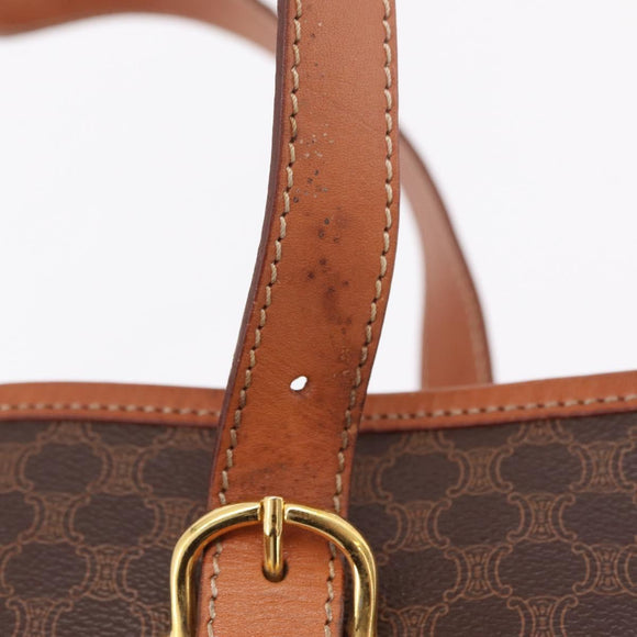 CELINE Macadam Tote Bag PVC Brown Gold Tone Auth ka6459