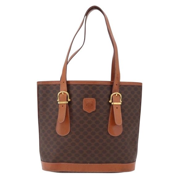 CELINE Macadam Tote Bag PVC Brown Gold Tone Auth ka6459