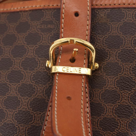 CELINE Macadam Tote Bag PVC Brown Gold Tone Auth ka6459