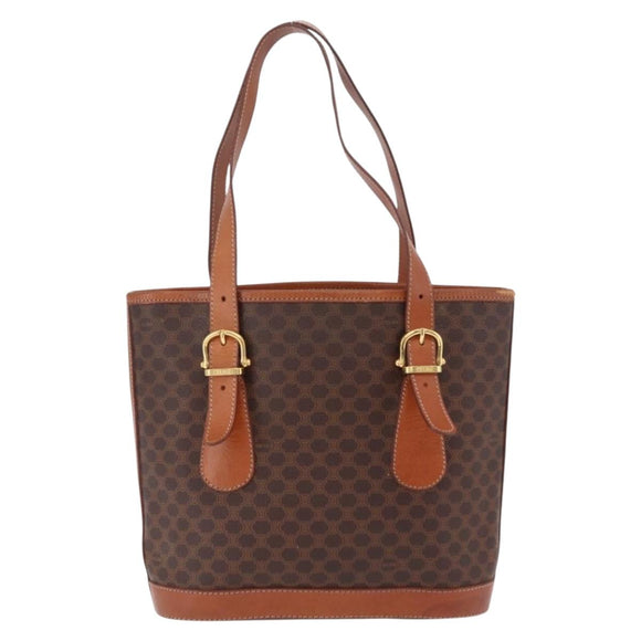 CELINE Macadam Tote Bag PVC Brown Gold Tone Auth ka6459