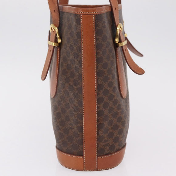 CELINE Macadam Tote Bag PVC Brown Gold Tone Auth ka6459