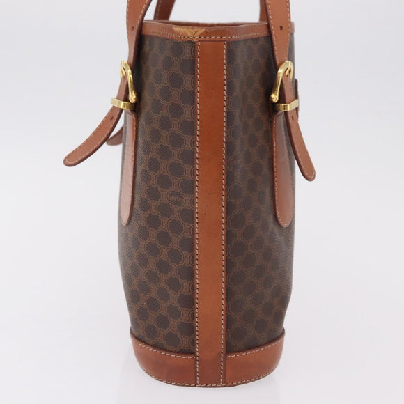 CELINE Macadam Tote Bag PVC Brown Gold Tone Auth ka6459