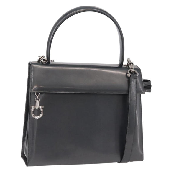 Salvatore Ferragamo Hand Bag Patent 2way Gray Silver Auth ka6464A