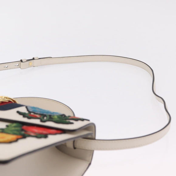 GUCCI Sylvie Sherry Line Hand Bag Leather 2way White Gold Tone Auth ka6465V