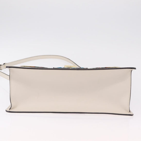 GUCCI Sylvie Sherry Line Hand Bag Leather 2way White Gold Tone Auth ka6465V