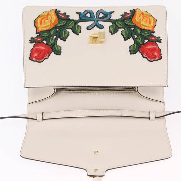 GUCCI Sylvie Sherry Line Hand Bag Leather 2way White Gold Tone Auth ka6465V