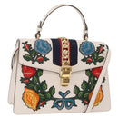 GUCCI Sylvie Sherry Line Hand Bag Leather 2way White Gold Tone Auth ka6465V-1