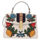 GUCCI Sylvie Sherry Line Hand Bag Leather 2way White Gold Tone Auth ka6465V-13