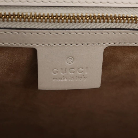 GUCCI Sylvie Sherry Line Hand Bag Leather 2way White Gold Tone Auth ka6465V