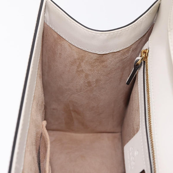 GUCCI Sylvie Sherry Line Hand Bag Leather 2way White Gold Tone Auth ka6465V