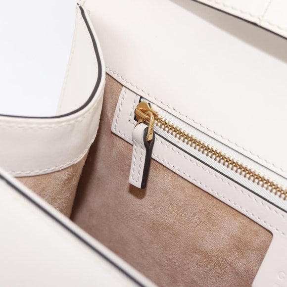 GUCCI Sylvie Sherry Line Hand Bag Leather 2way White Gold Tone Auth ka6465V