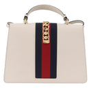GUCCI Sylvie Sherry Line Hand Bag Leather 2way White Gold Tone Auth ka6465V-2