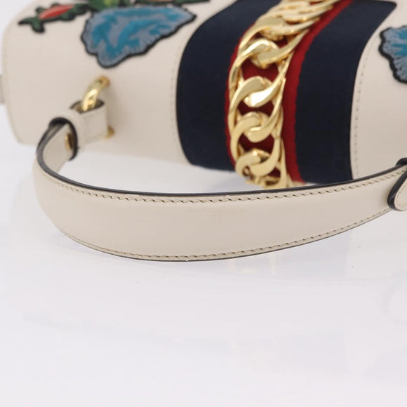 GUCCI Sylvie Sherry Line Hand Bag Leather 2way White Gold Tone Auth ka6465V