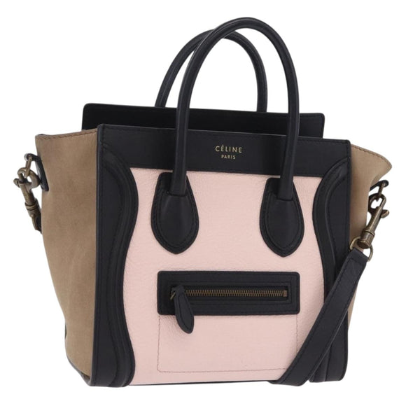 CELINE Luggage Nano Shopper Hand Bag Leather 2way Pink Gold Tone Auth ka6469V