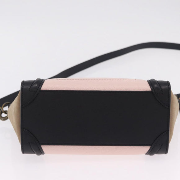 CELINE Luggage Nano Shopper Hand Bag Leather 2way Pink Gold Tone Auth ka6469V