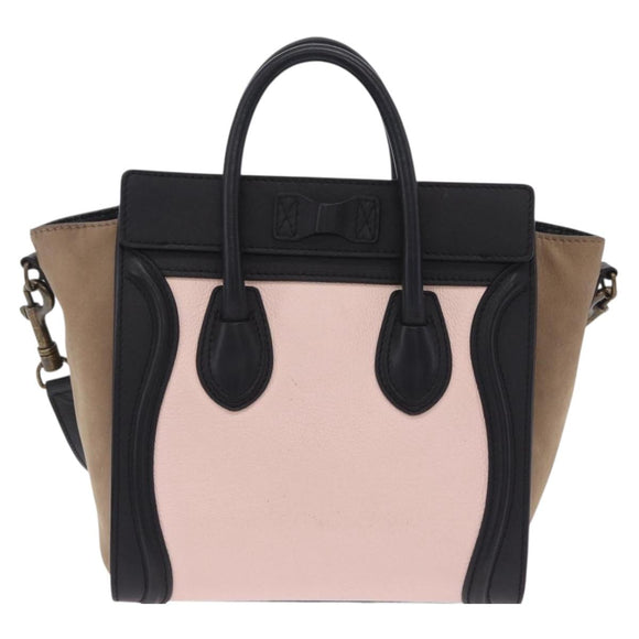 CELINE Luggage Nano Shopper Hand Bag Leather 2way Pink Gold Tone Auth ka6469V