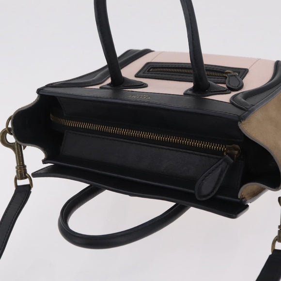 CELINE Luggage Nano Shopper Hand Bag Leather 2way Pink Gold Tone Auth ka6469V