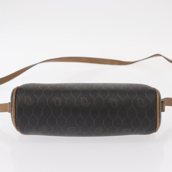 Christian Dior Honeycomb Canvas Shoulder Bag PVC Black Brown gold Auth ka647