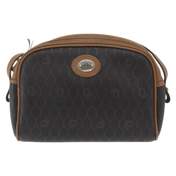 Christian Dior Honeycomb Canvas Shoulder Bag PVC Black Brown gold Auth ka647