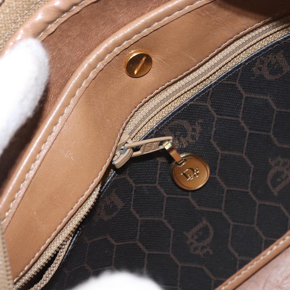 Christian Dior Honeycomb Canvas Shoulder Bag PVC Black Brown gold Auth ka647