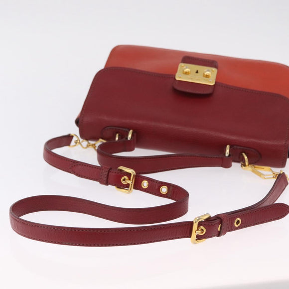 Miu Miu Madras Hand Bag Leather 2way Orange Gold Tone Auth ka6470A