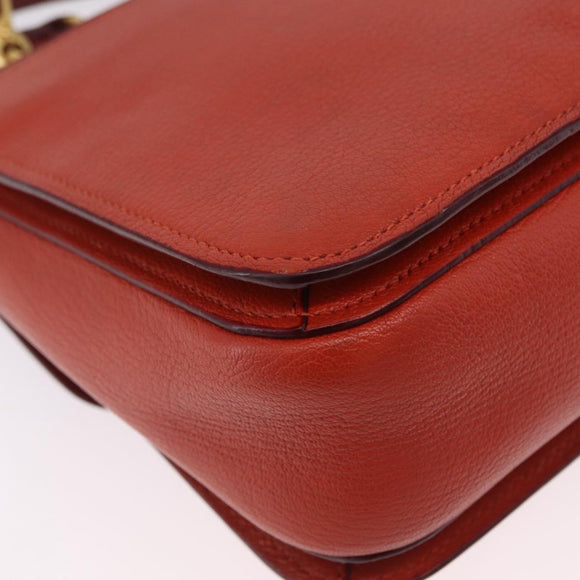 Miu Miu Madras Hand Bag Leather 2way Orange Gold Tone Auth ka6470A