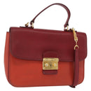 Miu Miu Madras Hand Bag Leather 2way Orange Gold Tone Auth ka6470A-1