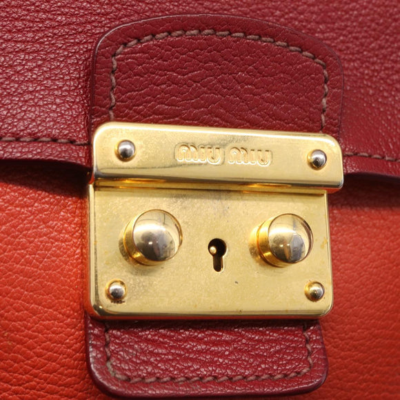 Miu Miu Madras Hand Bag Leather 2way Orange Gold Tone Auth ka6470A