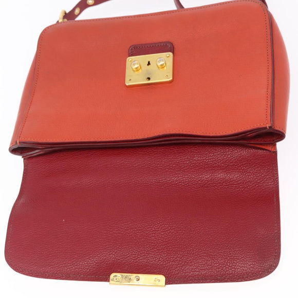 Miu Miu Madras Hand Bag Leather 2way Orange Gold Tone Auth ka6470A