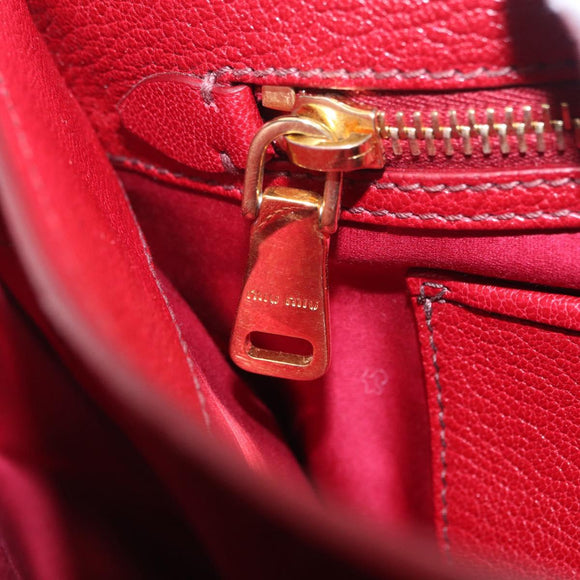 Miu Miu Madras Hand Bag Leather 2way Orange Gold Tone Auth ka6470A