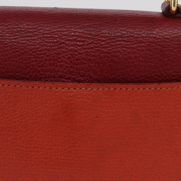 Miu Miu Madras Hand Bag Leather 2way Orange Gold Tone Auth ka6470A
