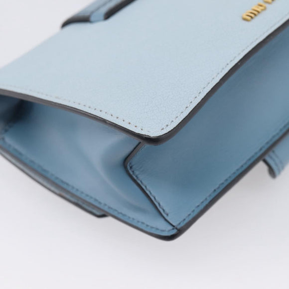 Miu Miu Madras Shoulder Bag Leather Light Blue Gold Tone Auth ka6472V