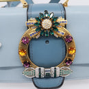 Miu Miu Madras Shoulder Bag Leather Light Blue Gold Tone Auth ka6472V-15