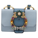 Miu Miu Madras Shoulder Bag Leather Light Blue Gold Tone Auth ka6472V-2