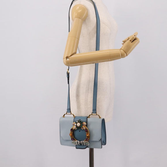 Miu Miu Madras Shoulder Bag Leather Light Blue Gold Tone Auth ka6472V