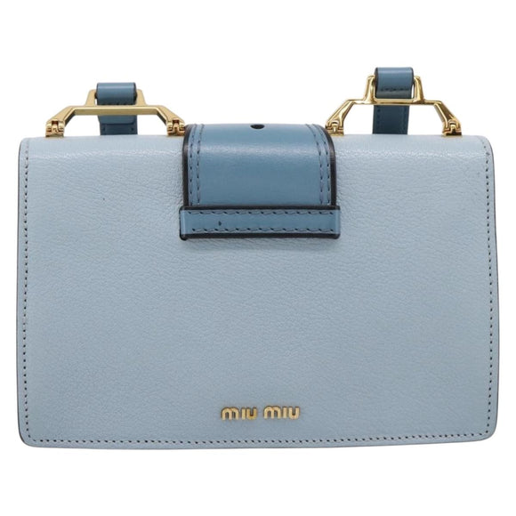 Miu Miu Madras Shoulder Bag Leather Light Blue Gold Tone Auth ka6472V